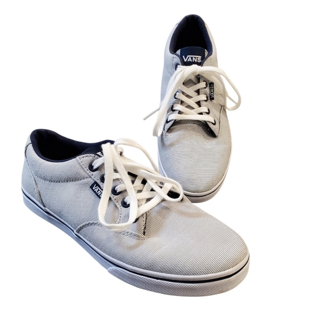 Vans Sneakers Womens 6.5 White Blue Pinstripe Canvas Lace-Up Low-Top Flat Shoes